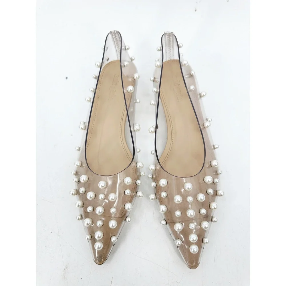 Cult Gaia Roxy Pearl Embellished Kitten Heels 36 Clear Pointed Toe Pumps